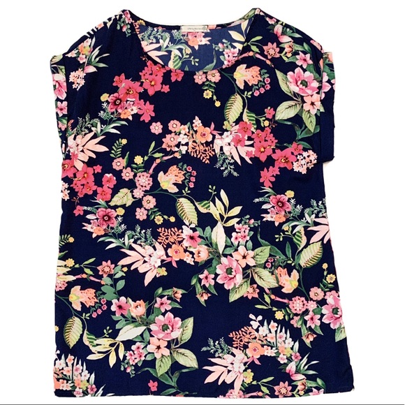 12PM By Mon Ami Navy Bright Floral Pattern Blouse - Picture 2 of 10